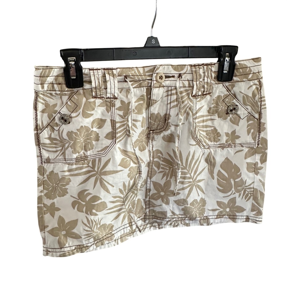 SO Wear It Declare It Cotton‎ Tropical Floral Y2K Mini Skirt Tan White Size 5